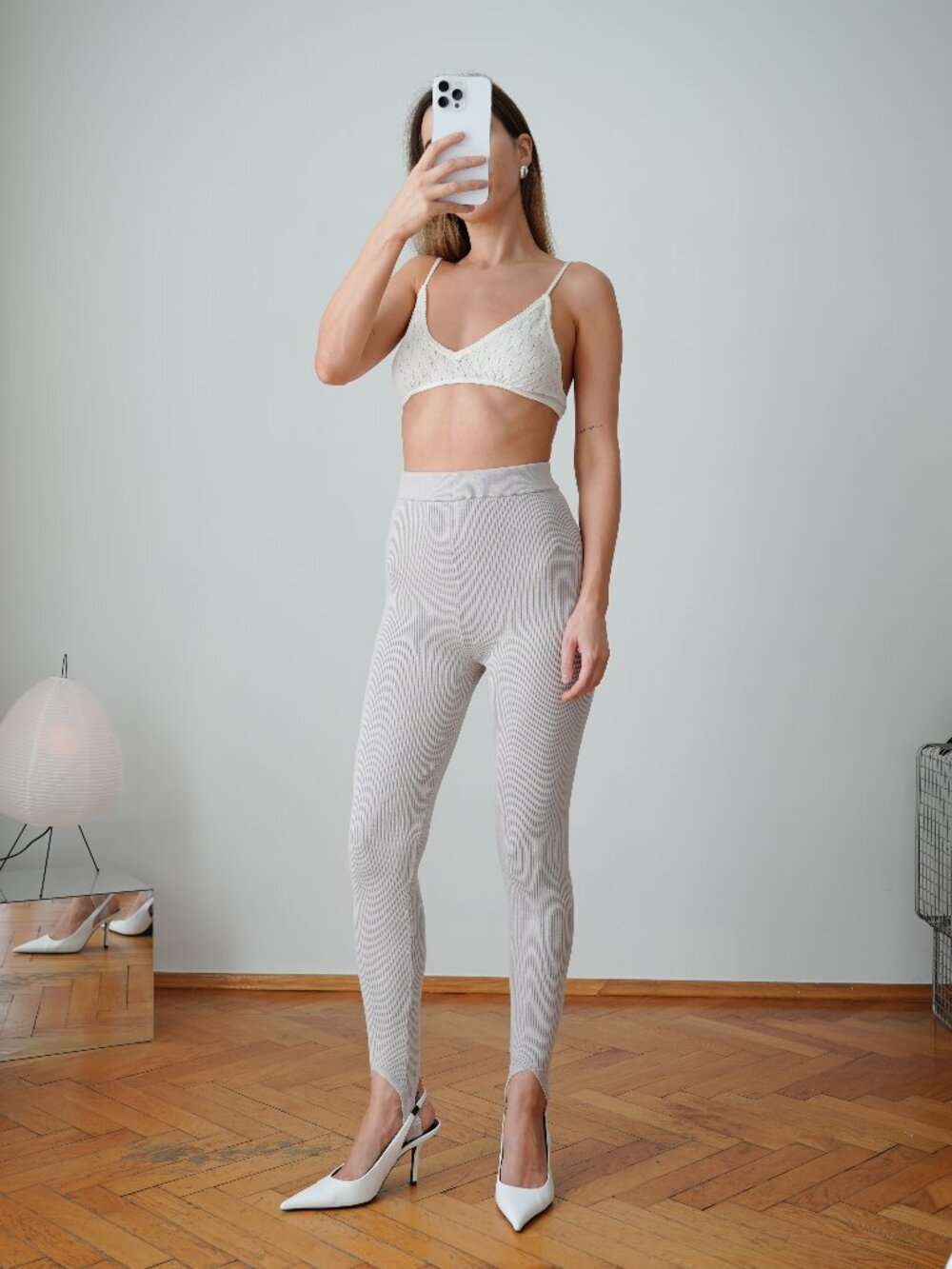 H&M Cream Ribbed Knit High-Rise Stirrup Leggings NWT Size S